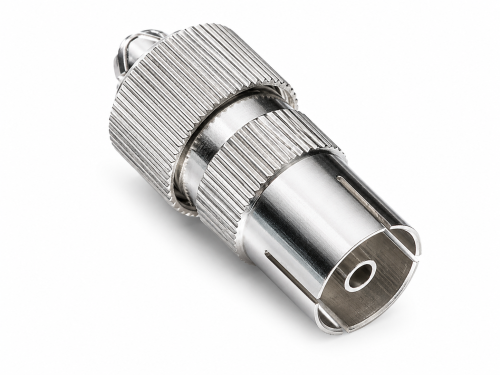 DINIC koaksialinė jungtis 9,5 mm, su sraigtiniu sujungimu, metalinė versija, skirta koaksialiniam kabeliui 4,5-7,5 mm, DINIC lizdinė plokštelė