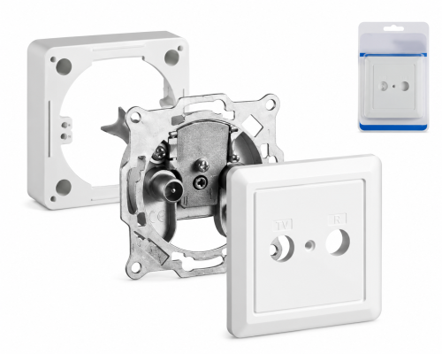 Antennecontactdoos 2-gats voor TV/radio, 10 dB, universeel voor inbouw en opbouw, steek-/eindcontactdoos, wit, DINIC blisterverpakking