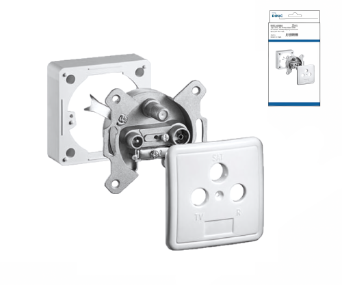 DINIC-antenneuttak 3-hulls for TV og radio, universal for innfelt og utenpåliggende montering, hvit, DINIC-boks med eurohull