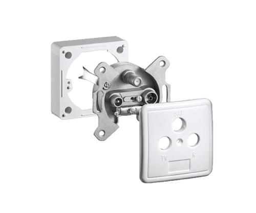 DINIC-antenneuttak 3-hulls for TV og radio, universal for innfelt og utenpåliggende montering, hvit, DINIC-boks med eurohull