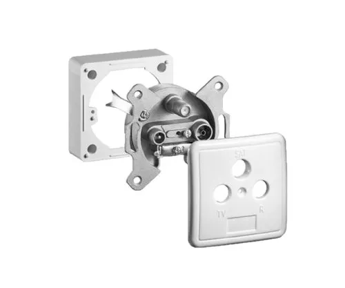 DINIC aerial socket 3-hole for TV and radio universal for flush and surface mounting, white, DINIC box with Euro hole