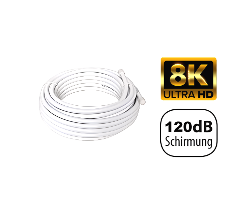 Coaxial TV / SAT installation cable, 120dB, class A++, 4-fold shielded, on roll, white, length 25.00m