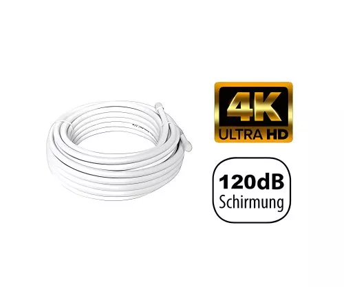 Câble de pose coaxial TV / SAT, 120dB, classe A++, blindage quadruple, en rouleau, blanc, longueur 25,00m