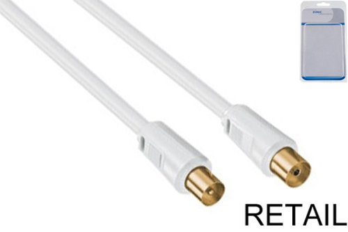 Cabo coaxial de antena, ficha para tomada, banhado a ouro, blindagem quádrupla, branco, blister DINIC, comprimento 7,50m