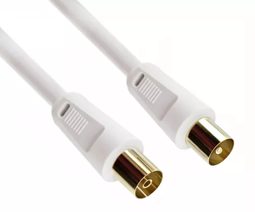 Coaxial antenna cable, shielding 120dB, gold-plated, quadruple shielded, white, DINIC box with Euro hole, length 7.50m