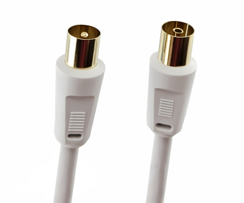 Coaxial antenna cable, shielding 120dB, gold-plated, quadruple shielded, white, DINIC box with Euro hole, length 1.50m