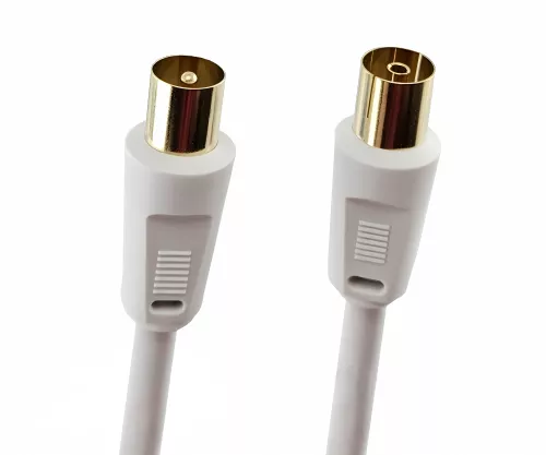Coaxial antenna cable, shielding 120dB, gold-plated, quadruple shielded, white, DINIC box with Euro hole, length 2.50m