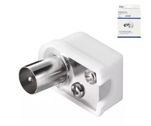 Coaxial right angle plug with screw fixing, DINIC box