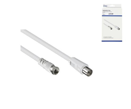DINIC SAT-adapterkabel, F-stekker naar coaxkoppeling, wit, DINIC-doos met Euro-gat, lengte 2,50m