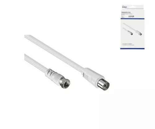 DINIC SAT Adapterkabel, F-Stecker auf Koax Kupplung, weiß, DINIC Box mit Euroloch, Länge 2,50m