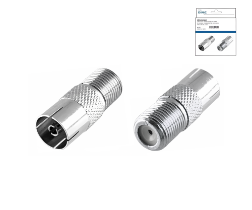 Adapter coaxial socket to F-socket, F-socket to coaxial socket, full metal, DINIC box with Euro hole