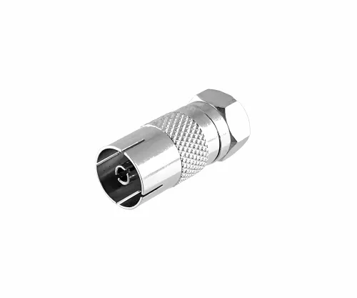 Adapter F plug to coax coupling, SAT plug to ANT coupling, full metal, DINIC box with Euro hole,