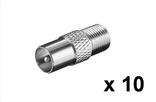 Adapter ANT-Stecker (IEC) auf SAT-Buchse (F), Vollmetall, Menge: 10 Stück, Polybag