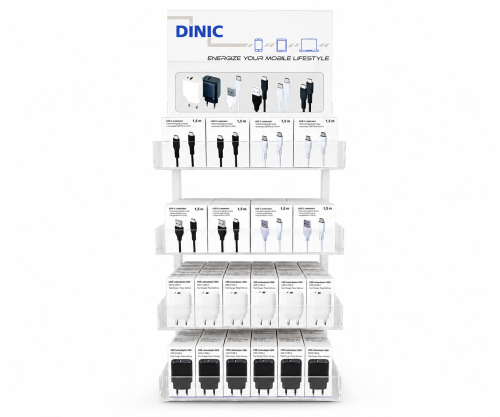Smartphone/Tablet Charging USB Netzt., USBC/A und USBC/C Ladekabel, DINIC Acryldisplay