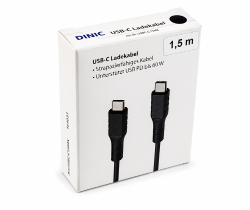 30x USB C auf C Ladekabel, schwarz, im DINIC Thekendisplay, 1,50m