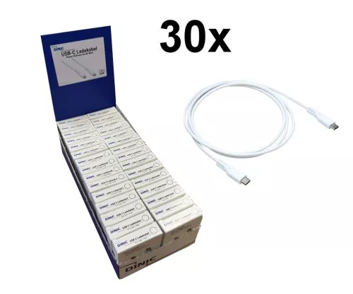 30x USB C to C charging cable, white, in DINIC counter display, 1.50m