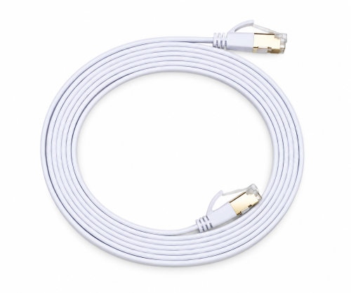 Patchkabel Cat.6, flach, PiMF/STP, weiß, DINIC Polybag, Länge 1m
