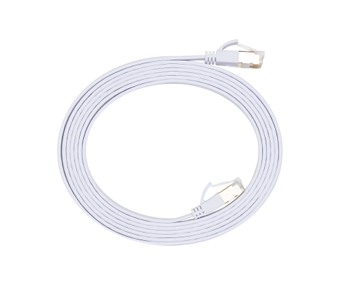 Cablu patch Cat.6, plat, PiMF/STP, alb, cutie DINIC cu Eurohole, lungime 10m