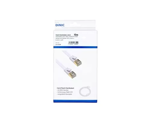 Câble patch Cat.6, plat, PiMF/STP, blanc, DINIC Box avec trou européen, longueur 10m