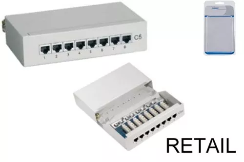 Patchpanel Cat.6/5e, 8 Port, voll geschirmt 8x RJ45 Bu.,Tisch- und Wandmontage, beige