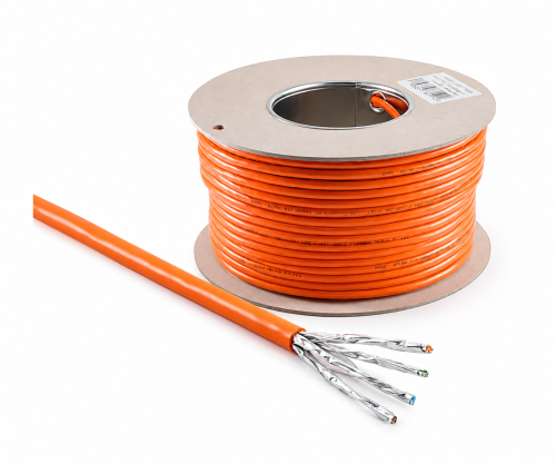 Cat.7 installatiekabel GHMT gecertificeerd, S/FTP, PiMF, 10GB, AWG 23, 1000 MHz, oranje, LSZH, lengte 100m