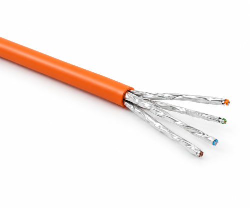 Cat.7 installatiekabel GHMT gecertificeerd, S/FTP, PiMF, 10GB, AWG 23, 1000 MHz, oranje, LSZH, lengte 100m