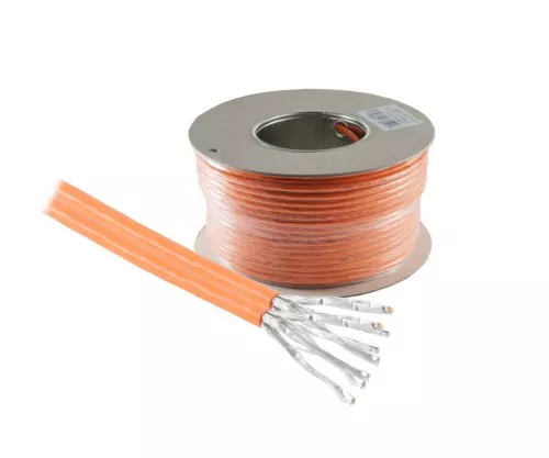 Cat.7 duplex installation cable, S/FTP, PiMF, 10GB, AWG 23, 1000 MHz, orange, LSZH, length 100m