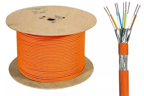 Cat.7 network installation cable, PiMF, 100Ohm, 10GB, AWG 23, 1000 MHz, FRNC-B, orange, length 500m Cat.7 network installation cable, PiMF, 100Ohm, 10GB, AWG 23, 1000 MHz, FRNC-B, orange, length 500m