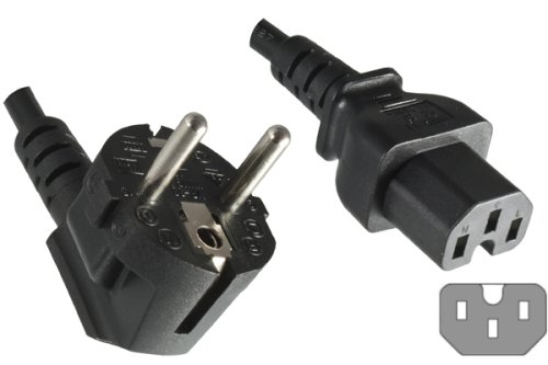 Netzkabel CEE 7/7 90° auf Warmgerätestecker C15, 1mm², VDE, schwarz, Länge 0,70m