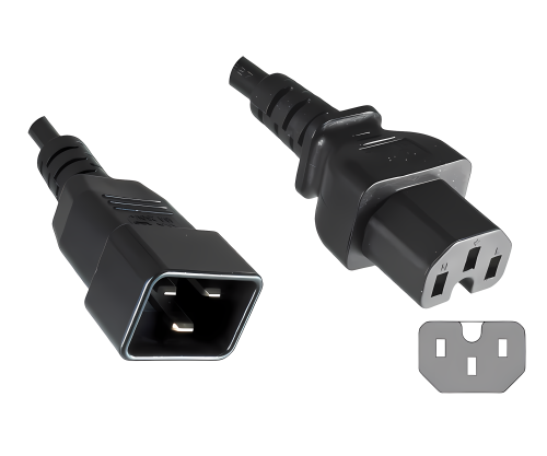 Hot appliance cable C15 to C20, 1mm², extension, VDE, black, length 1.80m