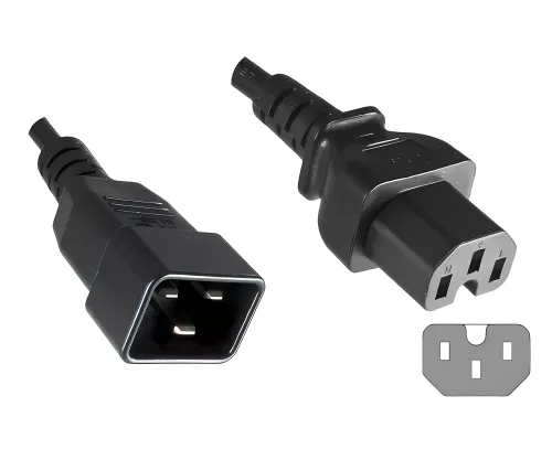 Warmgerätekabel C15 auf C20, 1mm², Verlängerung, VDE, schwarz, Länge 1,80m Warmgerätekabel C15 auf C20, 1mm², Verlängerung, VDE, schwarz, Länge 1,80m