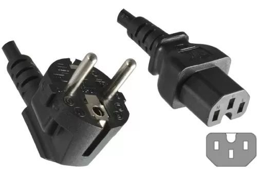 Power Cord CEE 7/7 90° to Hot Appliance Plug C15, 1mm², VDE, black, length 3,00m