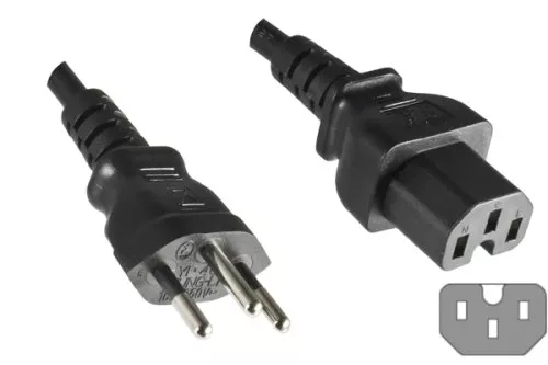 Mrežni kabel Švica, tip J (delno izoliran) za tople naprave C15, 1mm², homologacija: SEV, črn, dolžina 1,80 m