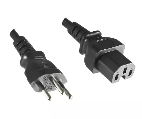 Mains cable Switzerland type J (partially insulated) to C15 hot appliances, 1mm², approval: SEV, black, length 1.80m