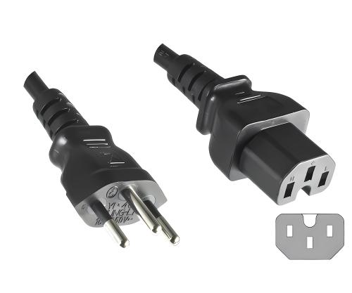 Cavo di rete Svizzera tipo J (parzialmente isolato) per apparecchi caldi C15, 1mm², omologazione: SEV, nero, lunghezza 1,80m