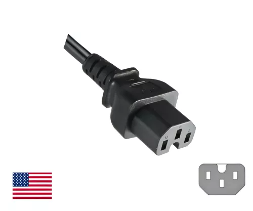 Netzkabel Amerika USA NEMA 5-15P, Typ B auf C15, AWG14, SJT, Zulassungen: UL/CSA, schwarz, Länge 1,80m