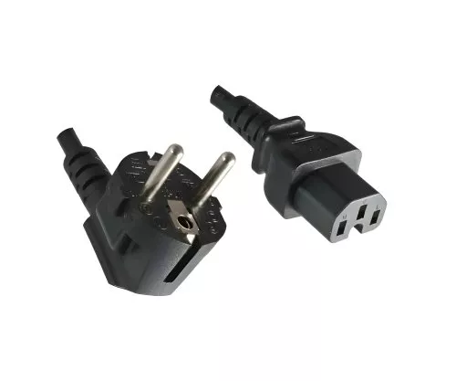 Netzkabel CEE 7/7 90° auf Warmgerätestecker C15, 1mm², VDE, schwarz, Länge 1,80m