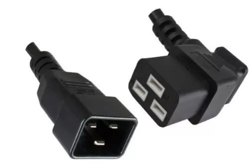Cold appliance cable C19 90° to C20, 1,5mm², 16A, extension, VDE, black, length 1,80m
