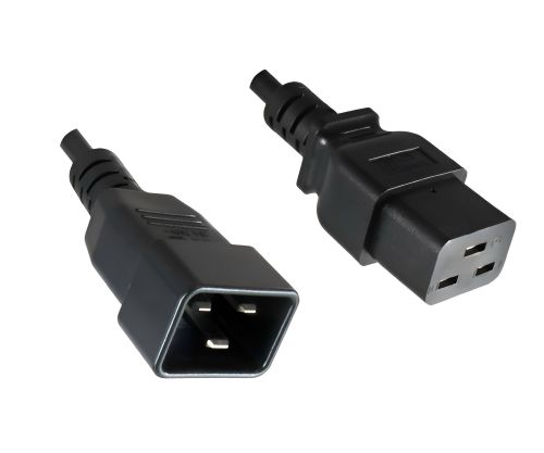 DINIC Kabelenden: C20-Stecker links und größere C19-Kupplung rechts