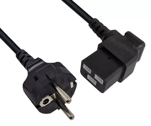 Netzkabel CEE 7/7 auf C19 90°, 1mm², VDE, schwarz, Länge 1,80m