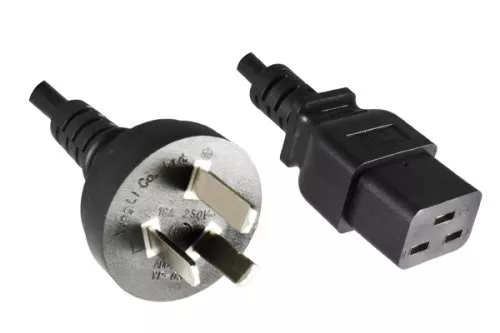 Power cable China type I (16A) to C19, 1,5mm², approval: CCC, black, length 1,80m