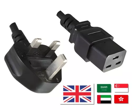Mains cable England UK type G 13A to C19, 1.5mm², approval: ASTA /SASO /HK , black, length 1.80m