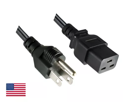 Netzkabel Amerika USA NEMA 5-15P, Typ B auf C19, AWG16, SJT, Zulassungen: UL/CSA, schwarz, Länge 1,80m