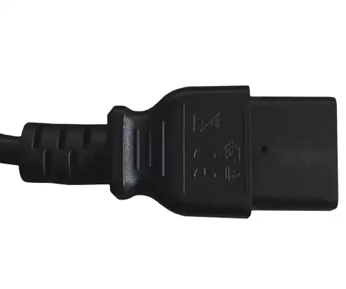 Netzkabel CEE 7/7 90° auf C19, 1,5mm², VDE, schwarz, Länge 3,00m