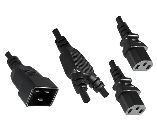 Cavo a Y per elettrodomestici 2x C13 a C20, 1,5mm², prolunga, VDE, nero, lunghezza 2,00m