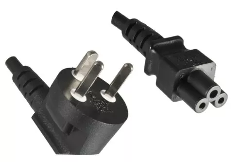 Power cable Denmark type K 90° to C5, 0,75mm², approvals: VDE/DEMKO, black, length 1.80m