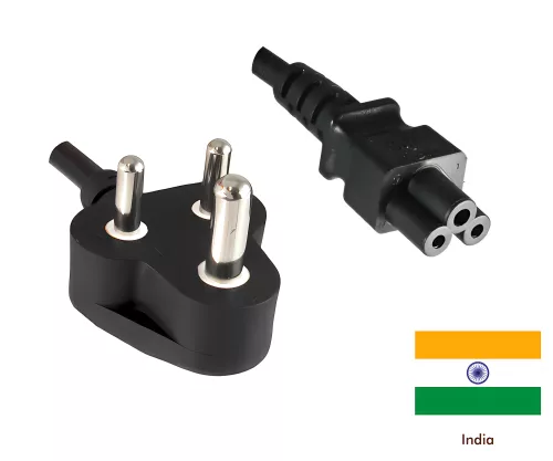 Mains cable India type D to C5, 0.75mm², 2.5A, approval: BIS, black, length 1.80m