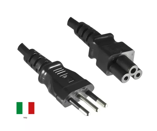 Netzkabel Italien Typ L auf C5, 0,75mm², Zulassung: IMQ, schwarz, Länge 1,80m