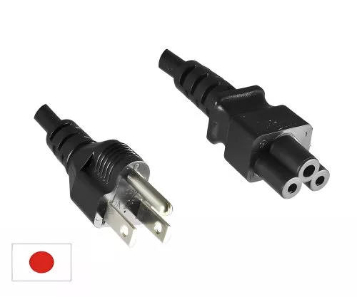 Mains cable Japan type B to C5, 0.75mm², approvals: JET/PSE, VCTF, black, length 1.80m