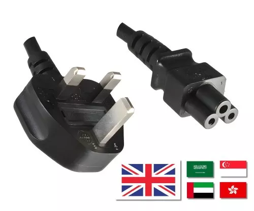 Mains cable England UK type G 3A to C5, 0.75mm², approval: ASTA, black, length 1.80m